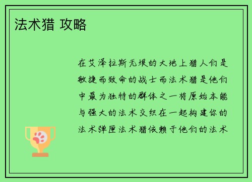 法术猎 攻略