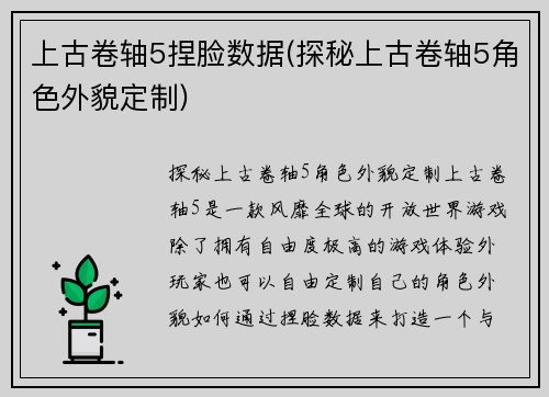 上古卷轴5捏脸数据(探秘上古卷轴5角色外貌定制)
